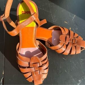 Camper Women's Brown Leather Woven Sandals